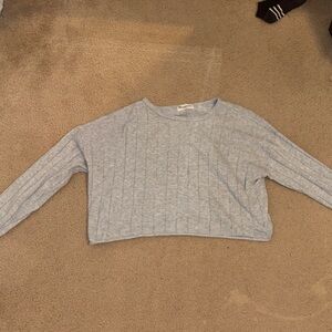 Light Blue Ribbed Crewneck Sweater crop - Women's